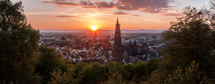 Blick auf Freiburg  bei Sonnenuntergang